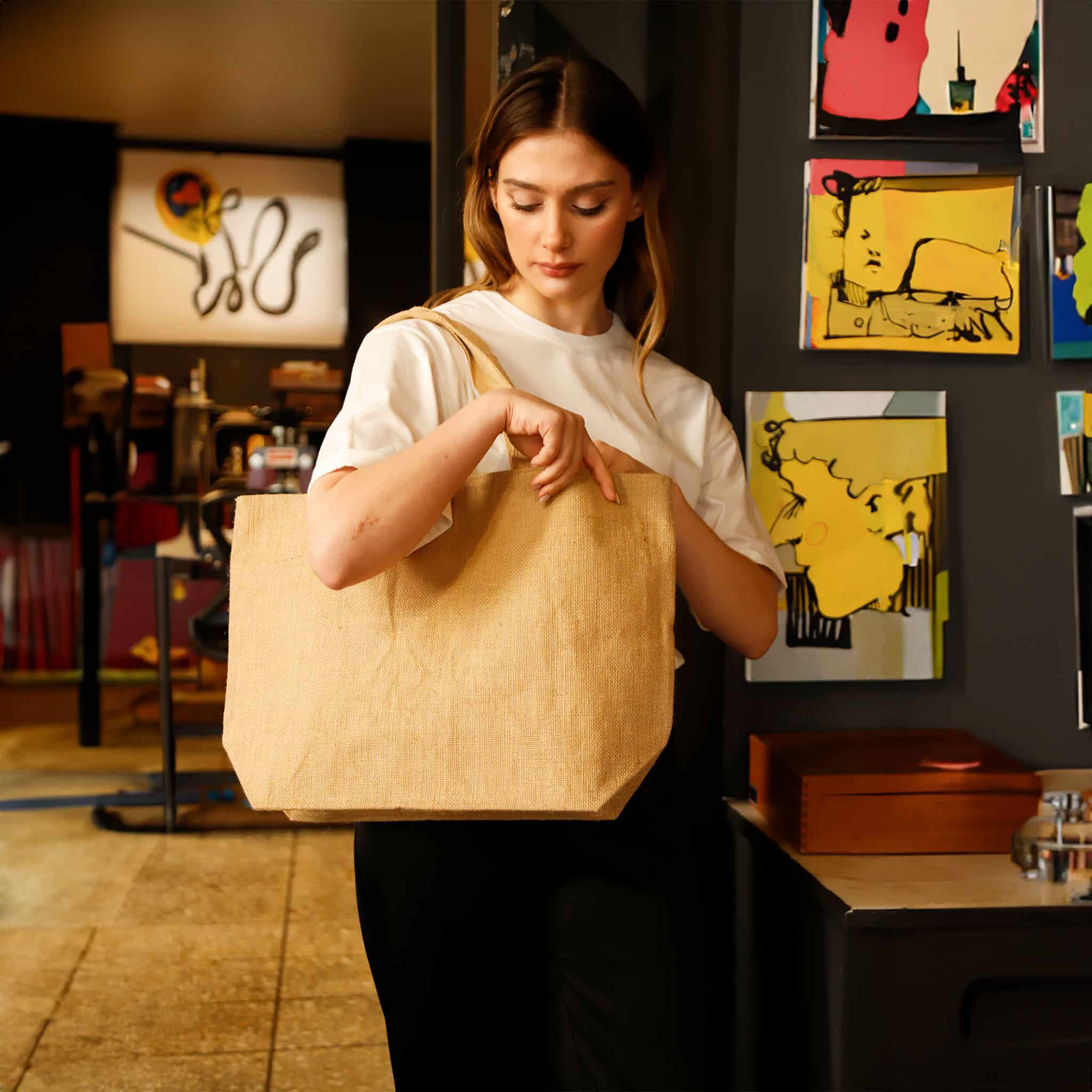 Large Versatile Jute Tote Bag, custom tote bag with logo imprint 11