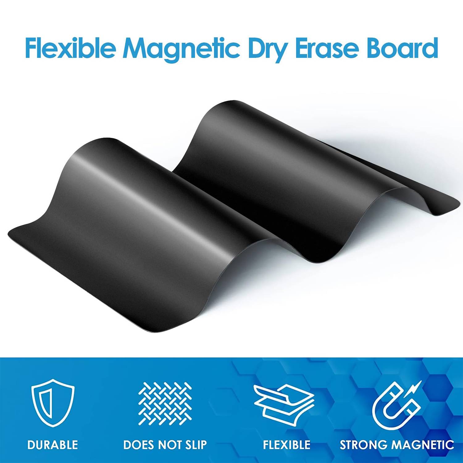 Magnetic Black Dry Erase Board Sheet w/ 3 Markers 6