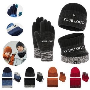 Winter Knit Hat Warmer Scarf Touchscreen Gloves Set 2