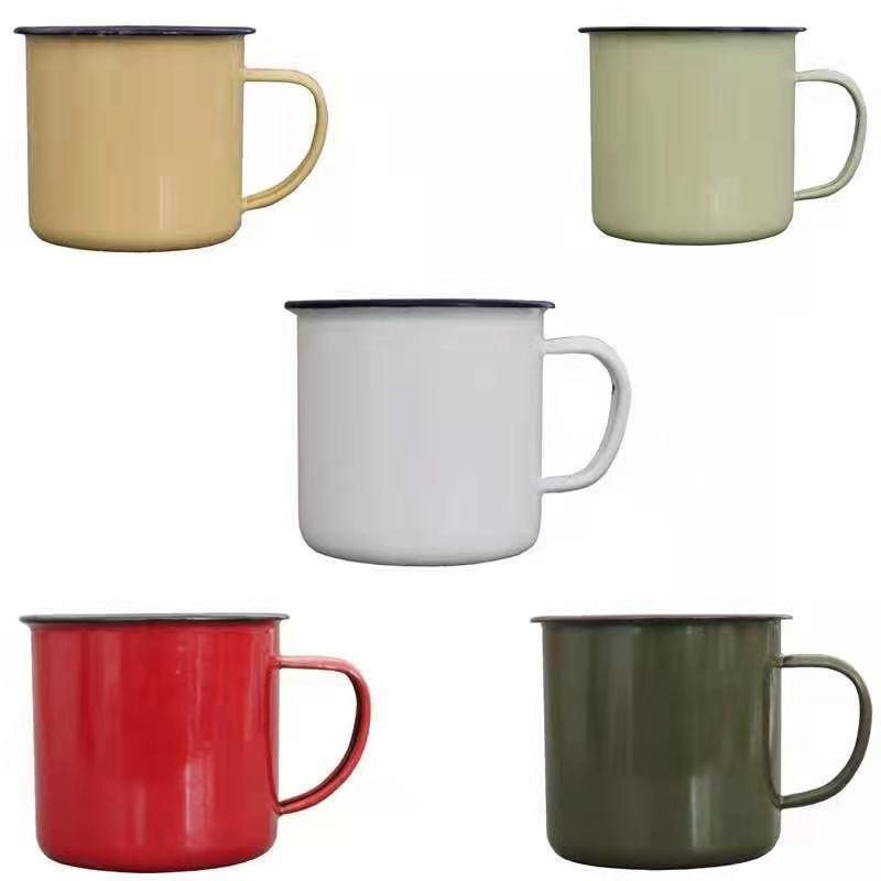 Enamel Coffee Cup Mug with Stainless Steel Rim 1