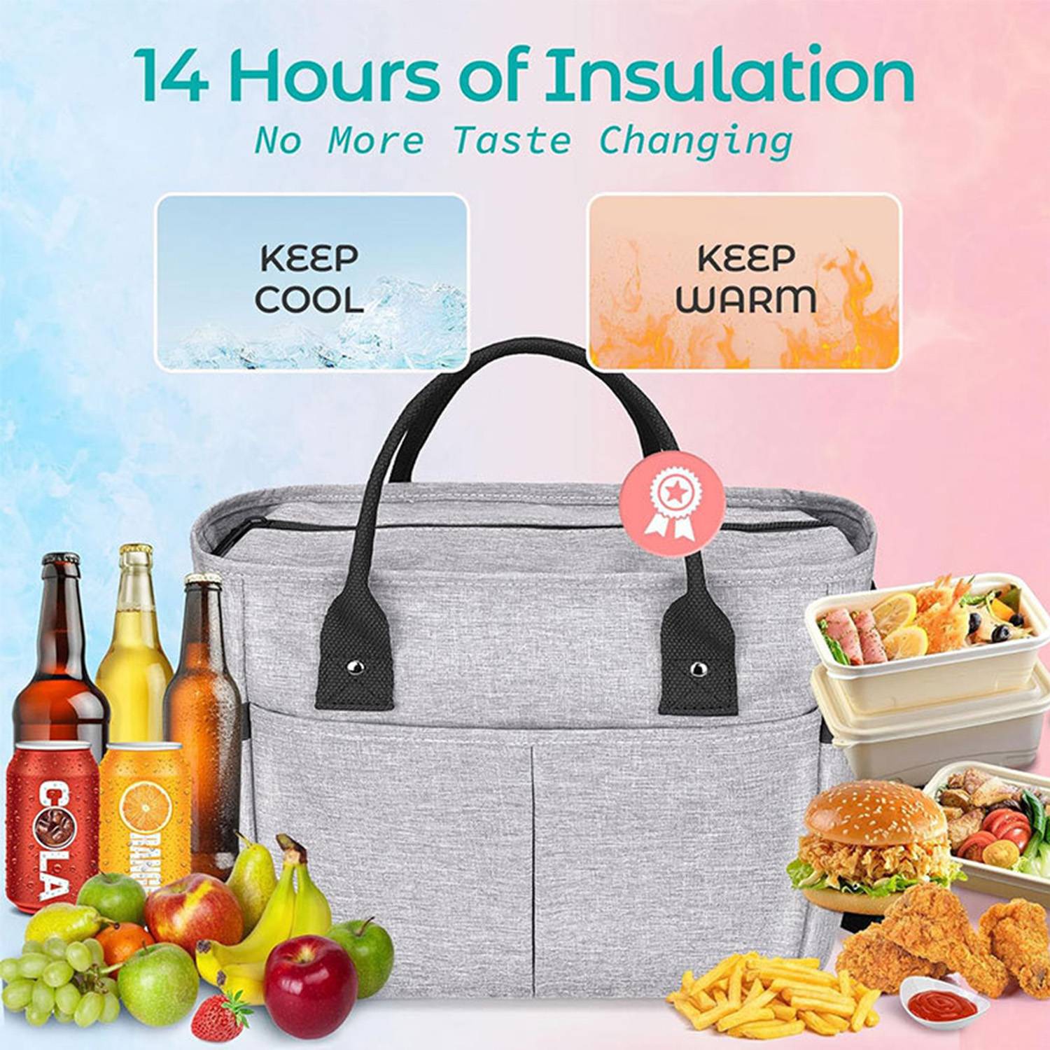 10L Oxford Insulated Lunch Cooler Bag w/ Pockets 5