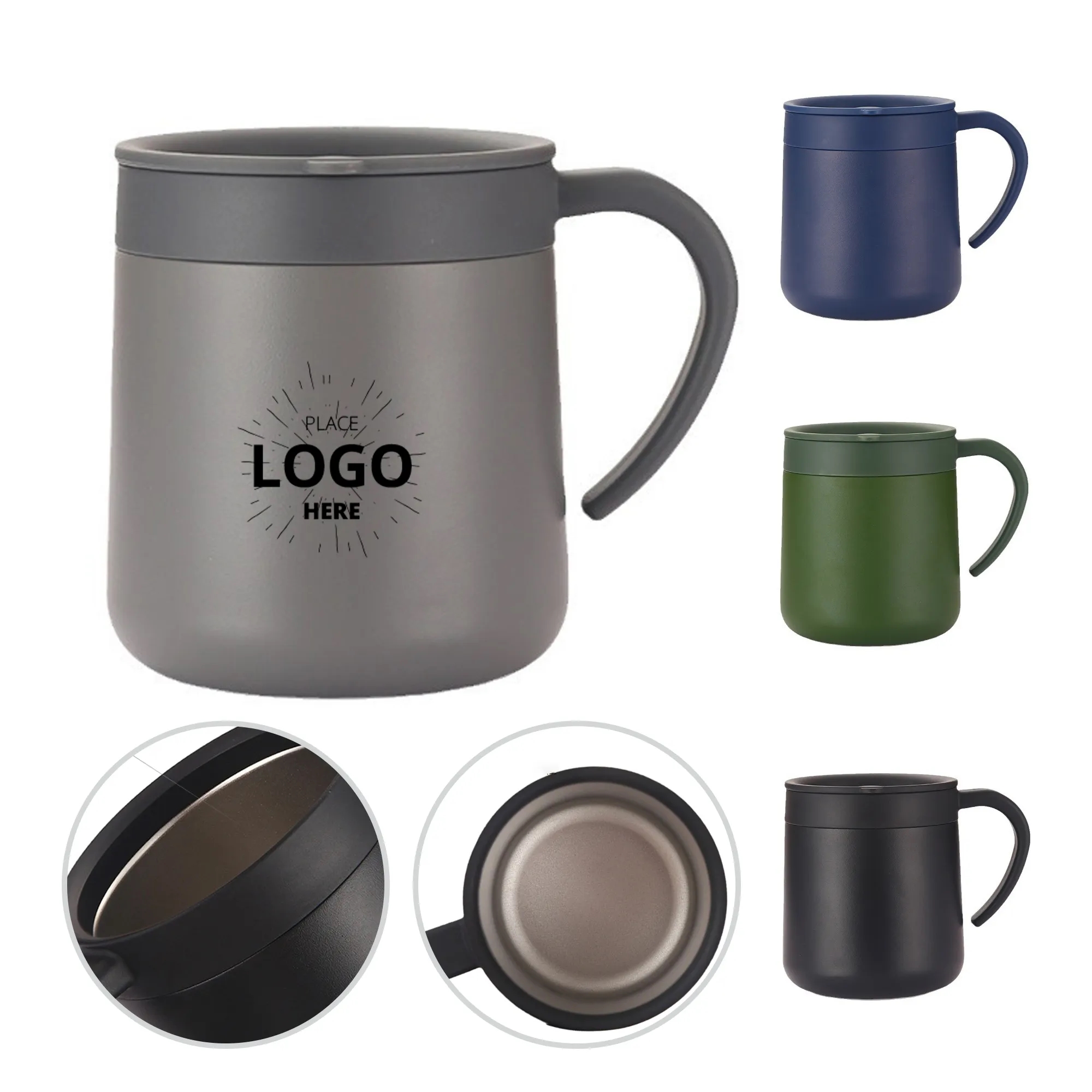 12Oz Stainless Steel Coffee Cup With Lid And Handle 2