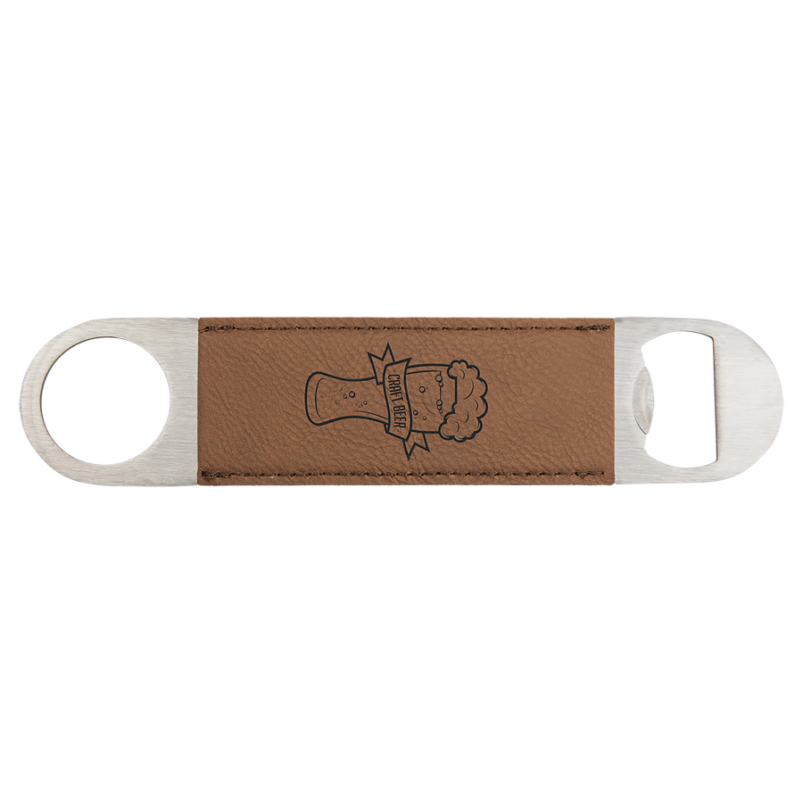 1 1/2" x 7" Dark Brown Leatherette Bottle Opener 1