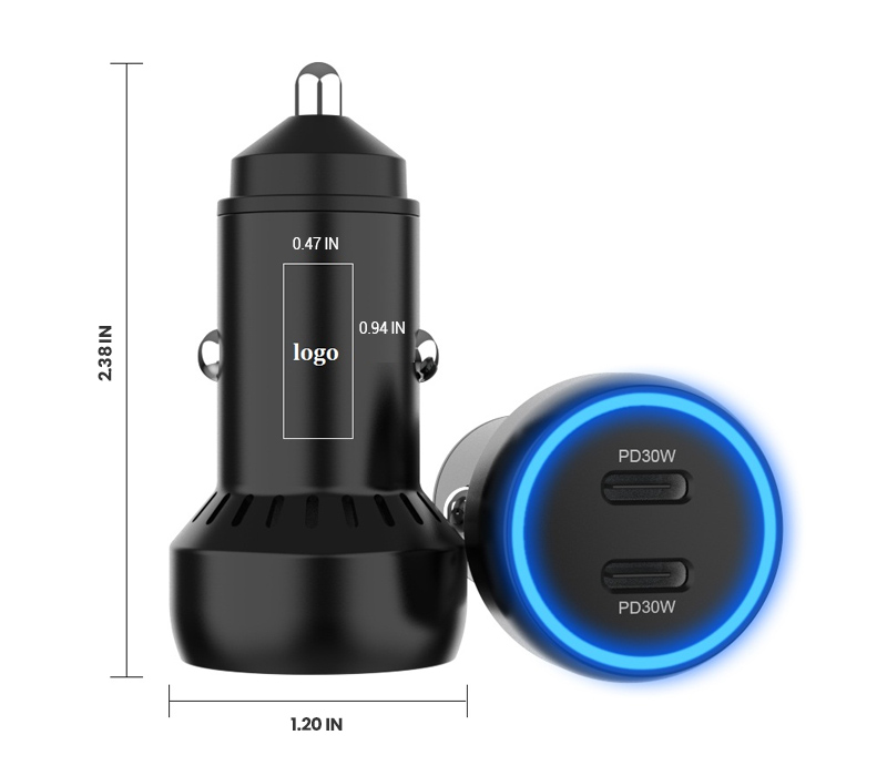 Dual USB Car Charger, 60W 1