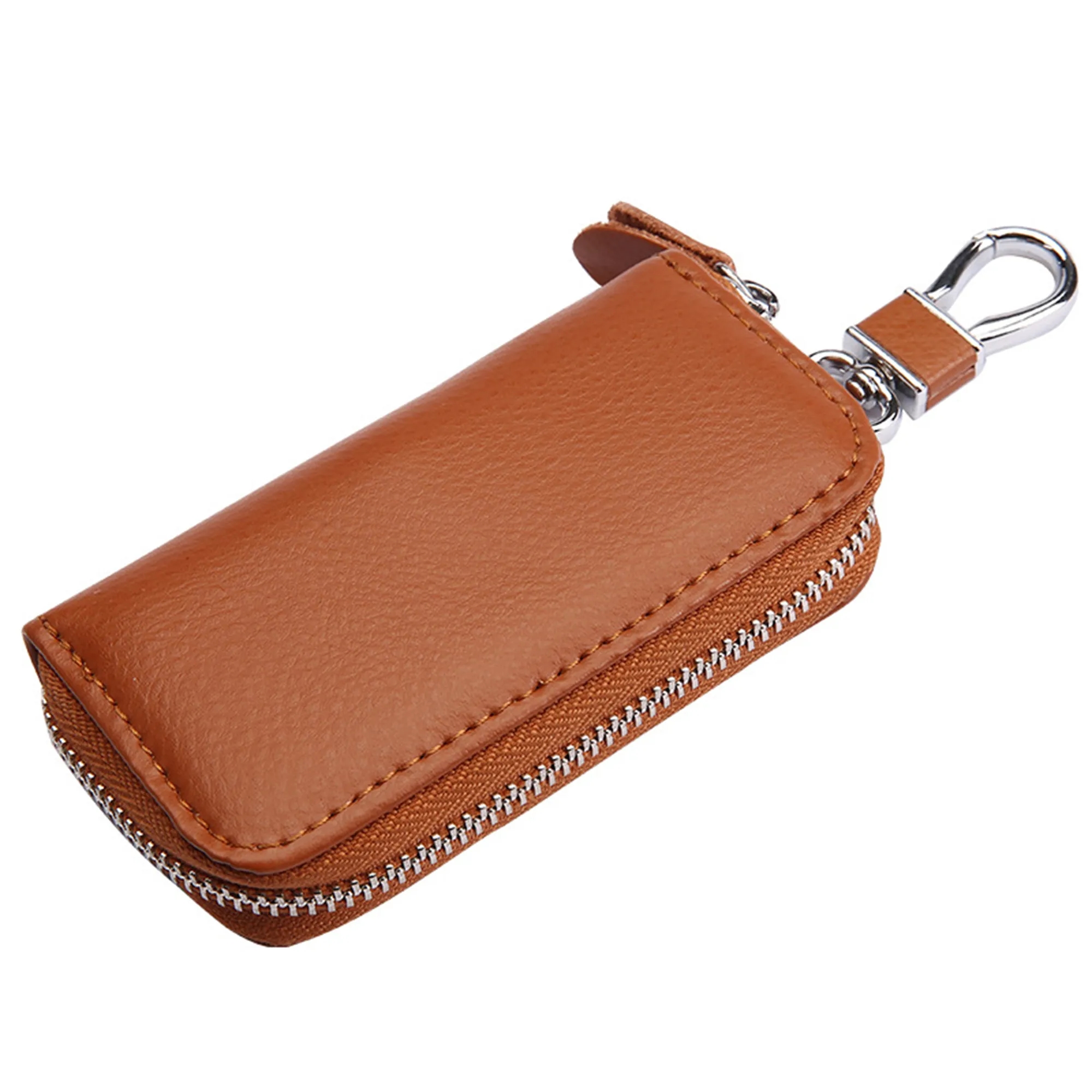 Leather Key Fob With Secure Zip Closure And Card Storage 3