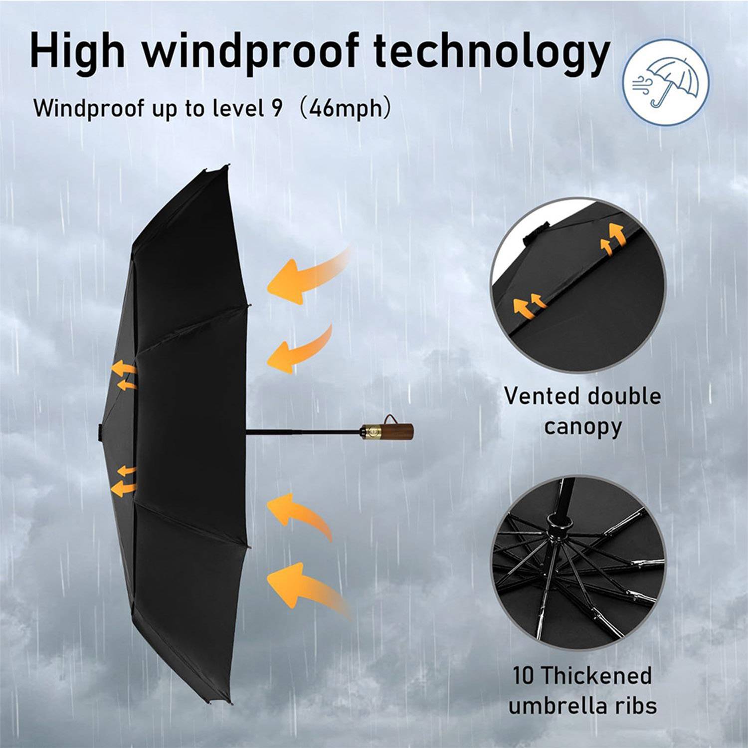 Folding umbrella Wooden handle 4