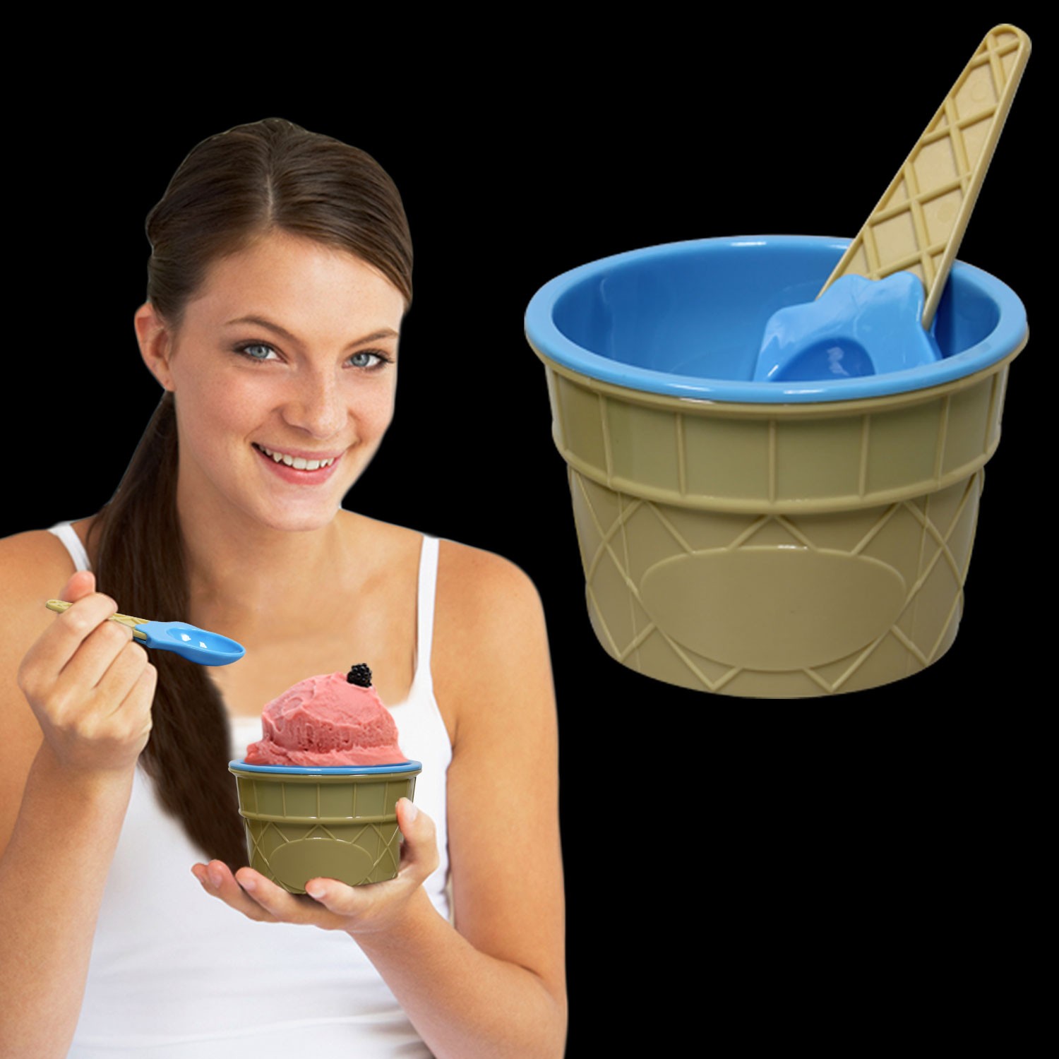 Blue Ice Cream Bowl and Spoon Set 2