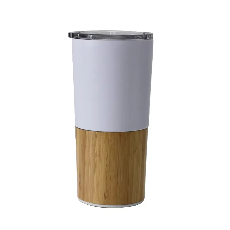 20 Oz Stainless Steel Bamboo Cover Travel Cup 6