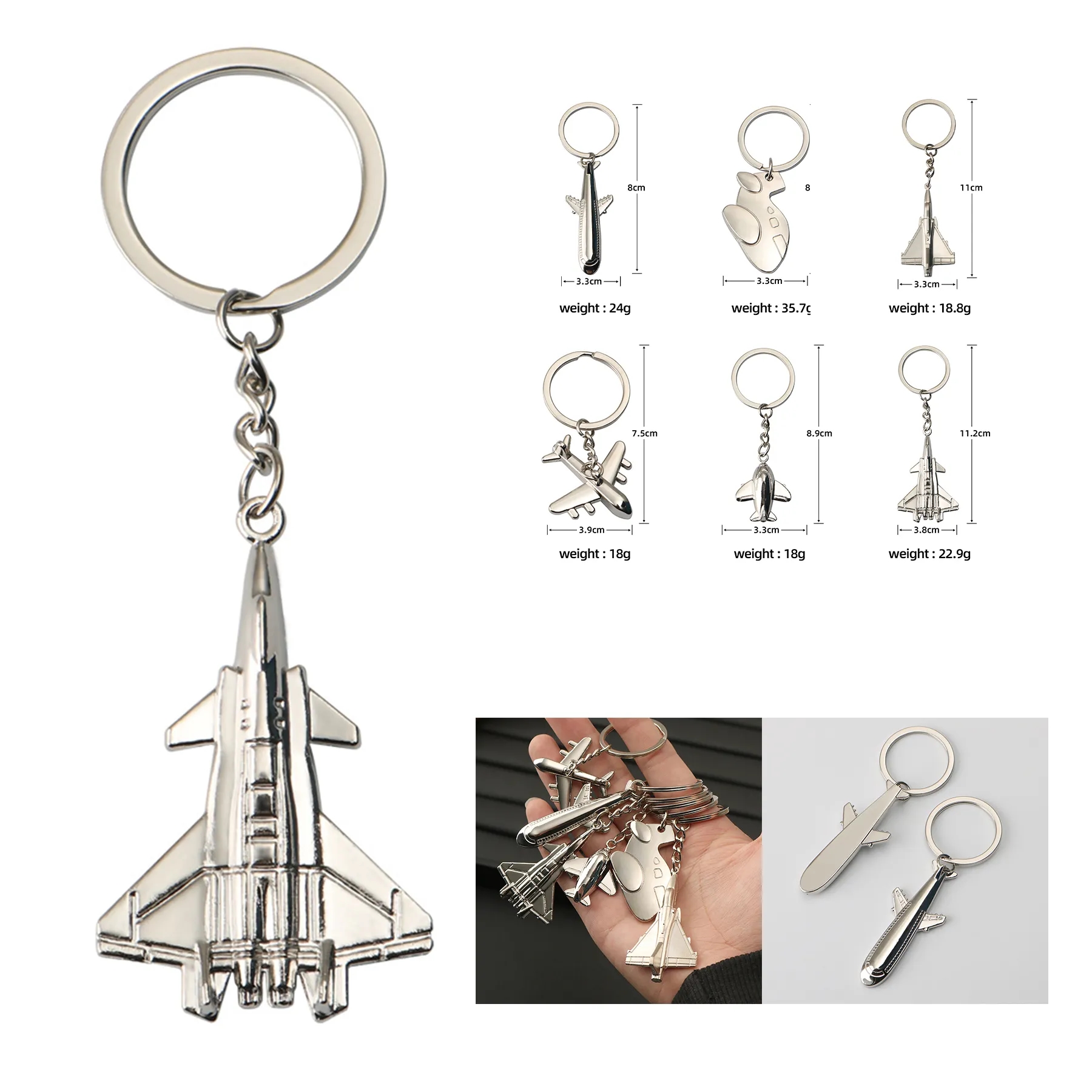 Metal Fashion Polished Silver Aircraft Airplane Model Keycha 1