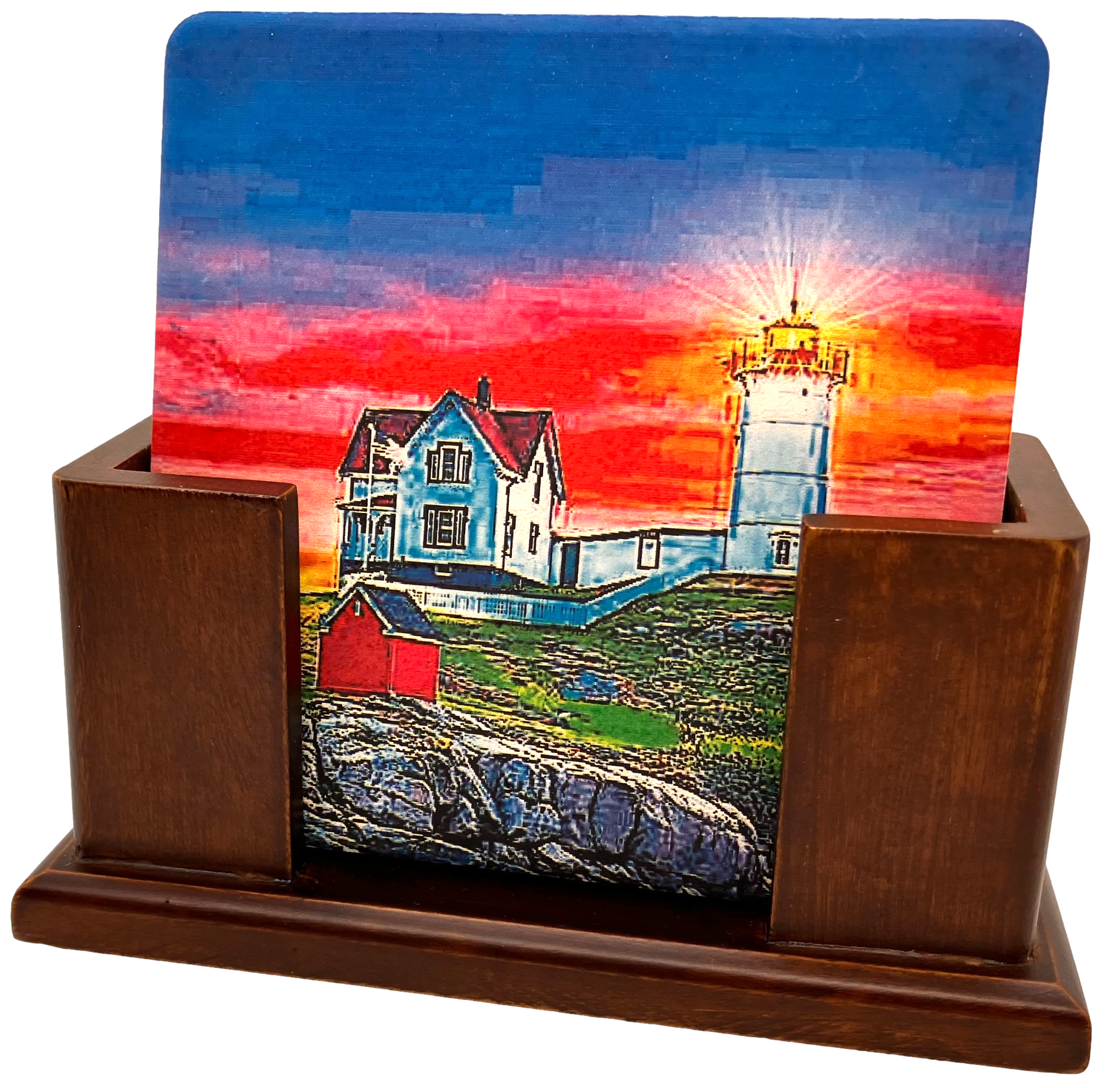 Upright Walnut Finish 4 Coaster Holder Sets 7