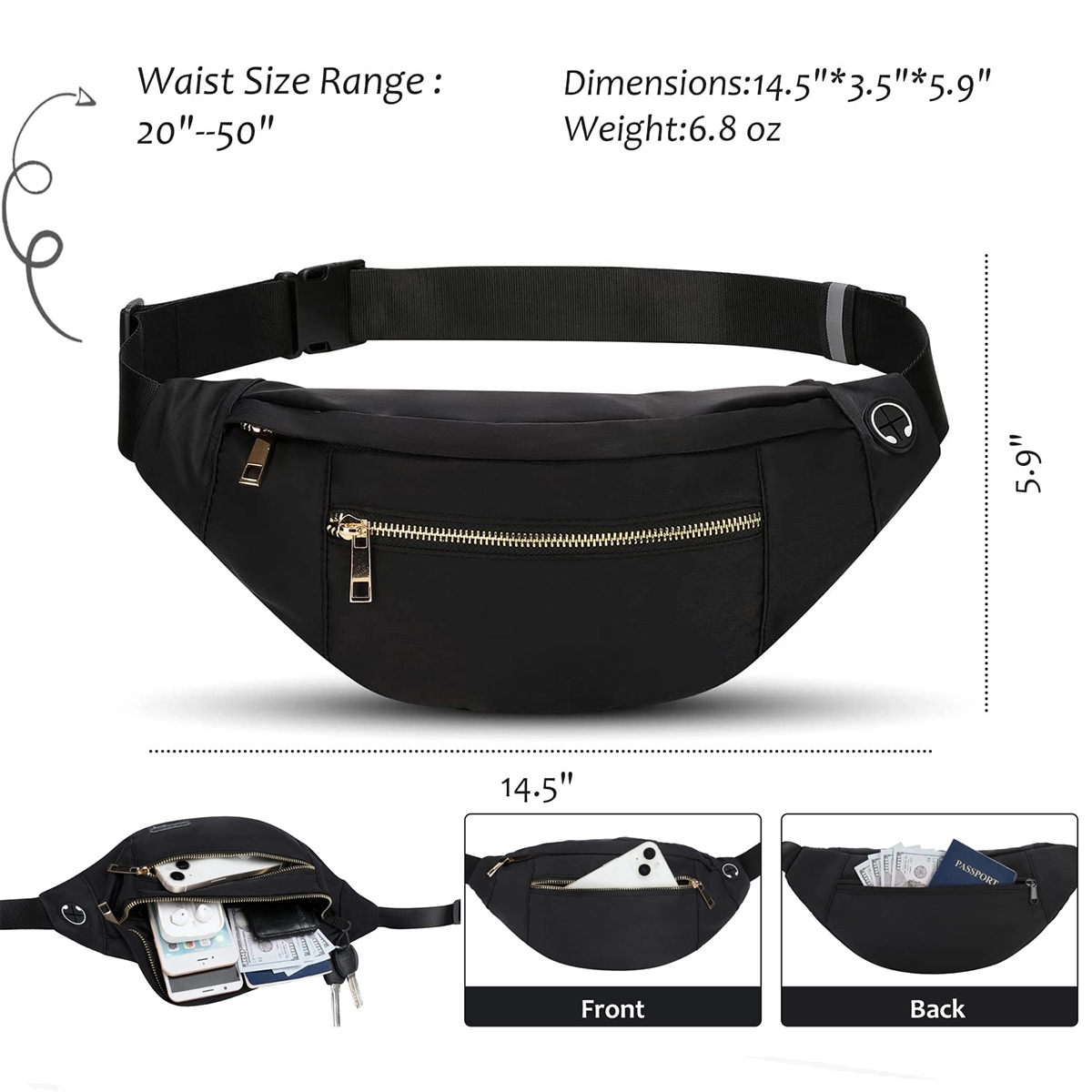 Large Crossbody Fanny Pack with 4-Zipper Pockets 4