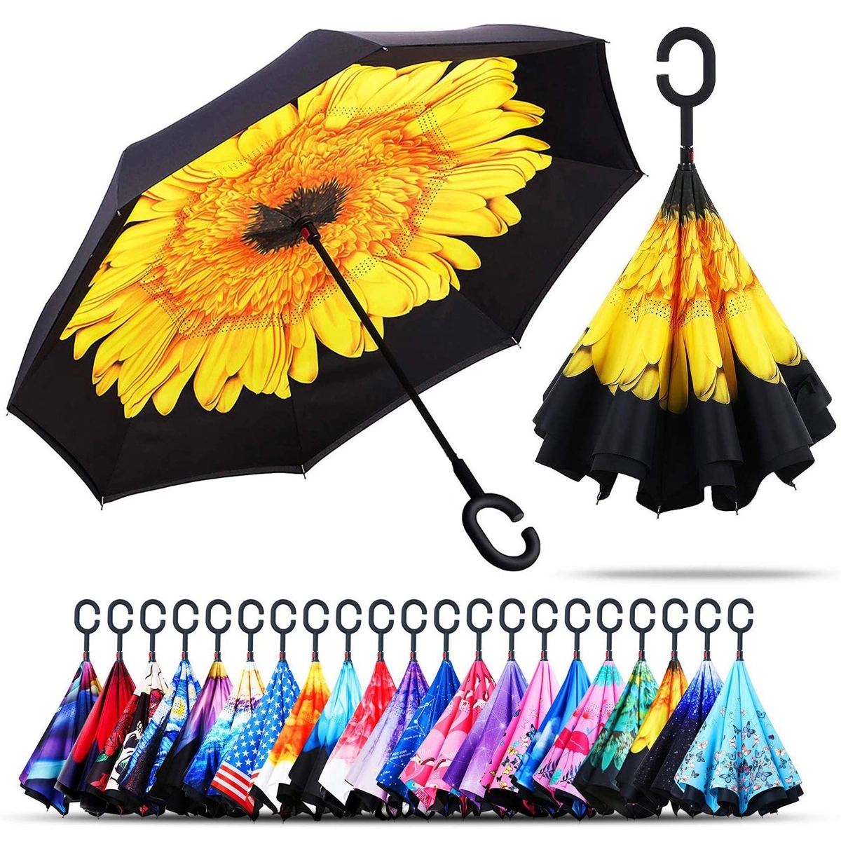 Reverse Umbrellas With C-Shaped Handle 1