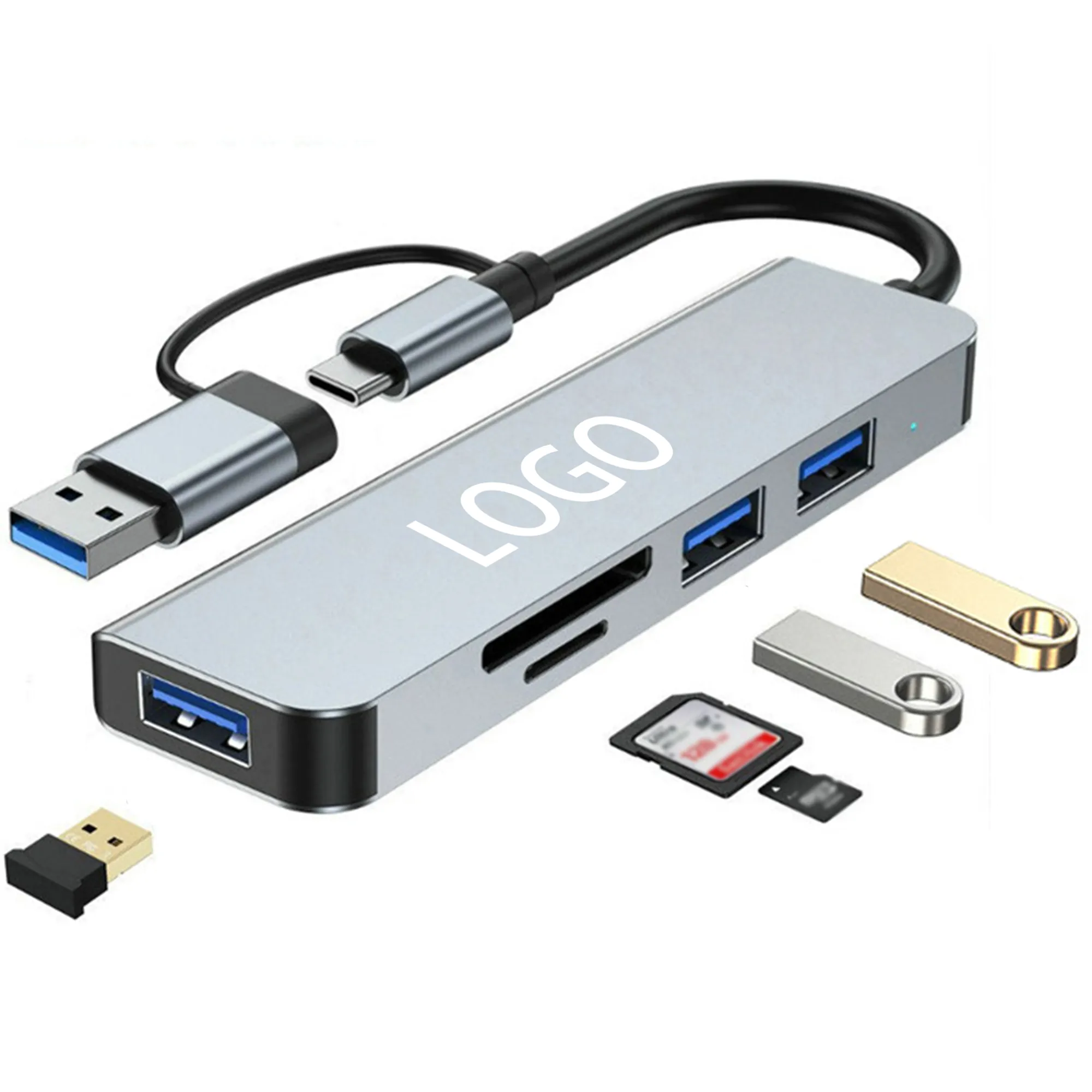 MOQ50 5 In 1 Multifunction USB Hub Card Reader 2