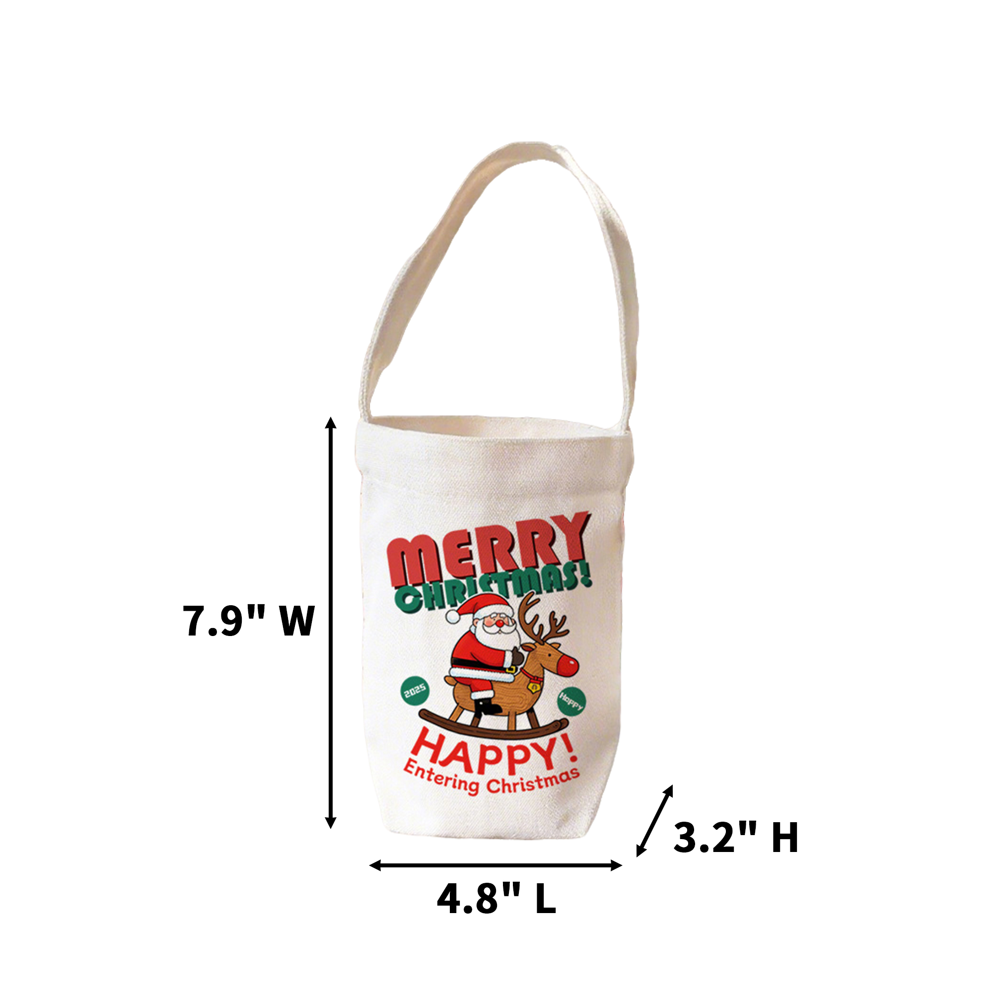 Holiday Hand Carry Canvas Gift Tote 4.8" Length X 7.9" Width X 3.2" Height 4