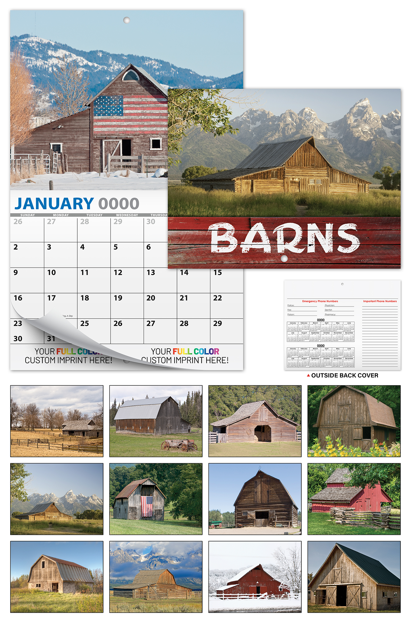13 Month Custom Appointment Wall Calendar (High Gloss UV-Coated Cover)- BARNS 2