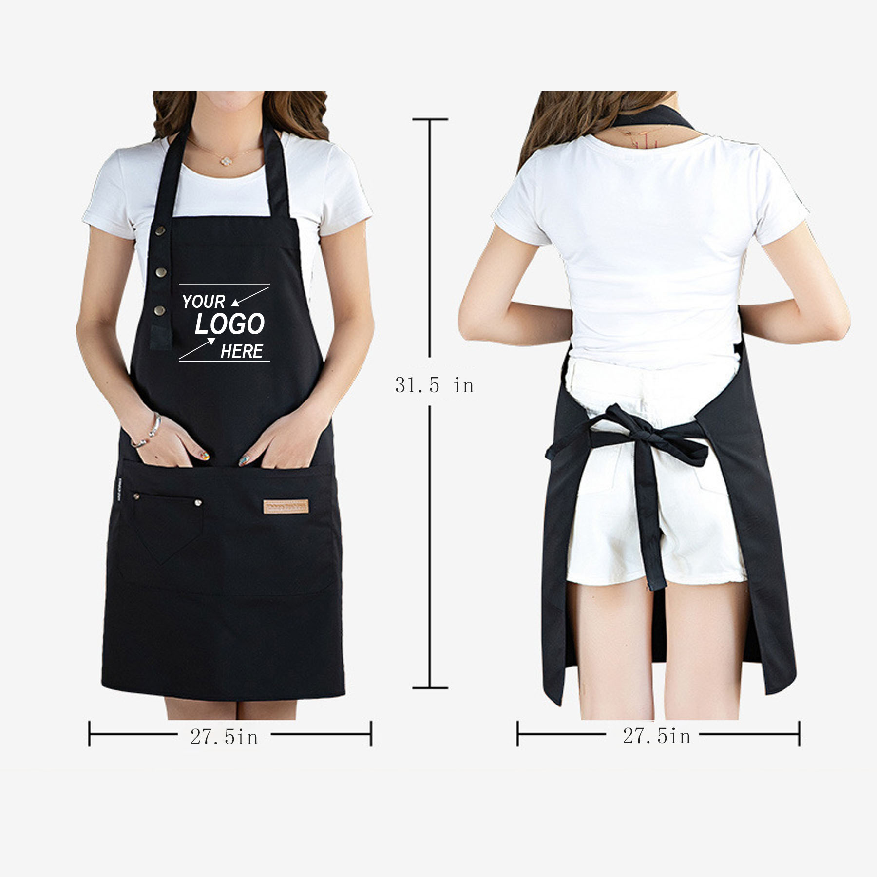 Canvas Kitchen Apron with Detachable Strap and Pockets, 12 oz