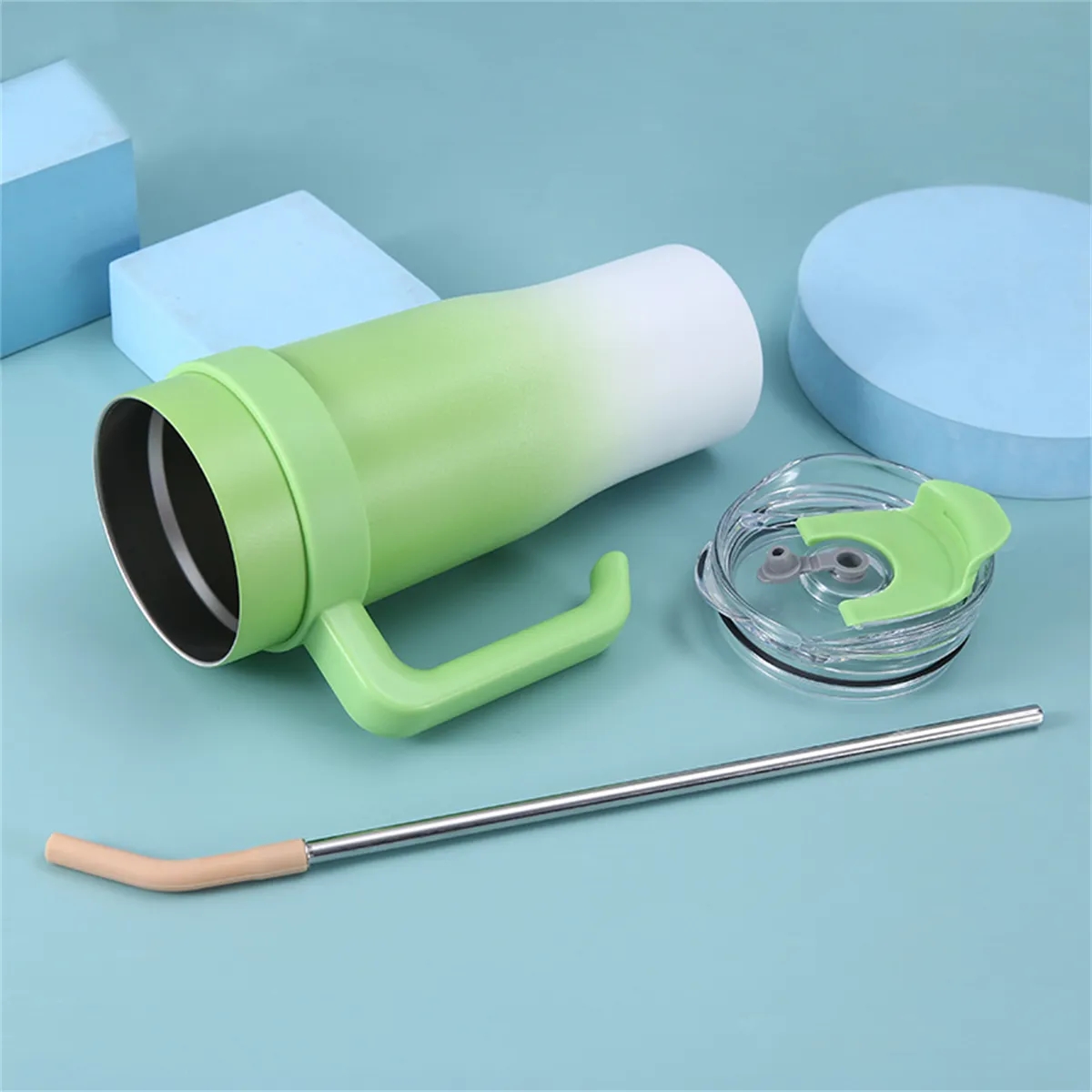 40 oz Insulated Tumbler Mug with Handle and Straw Lid 2