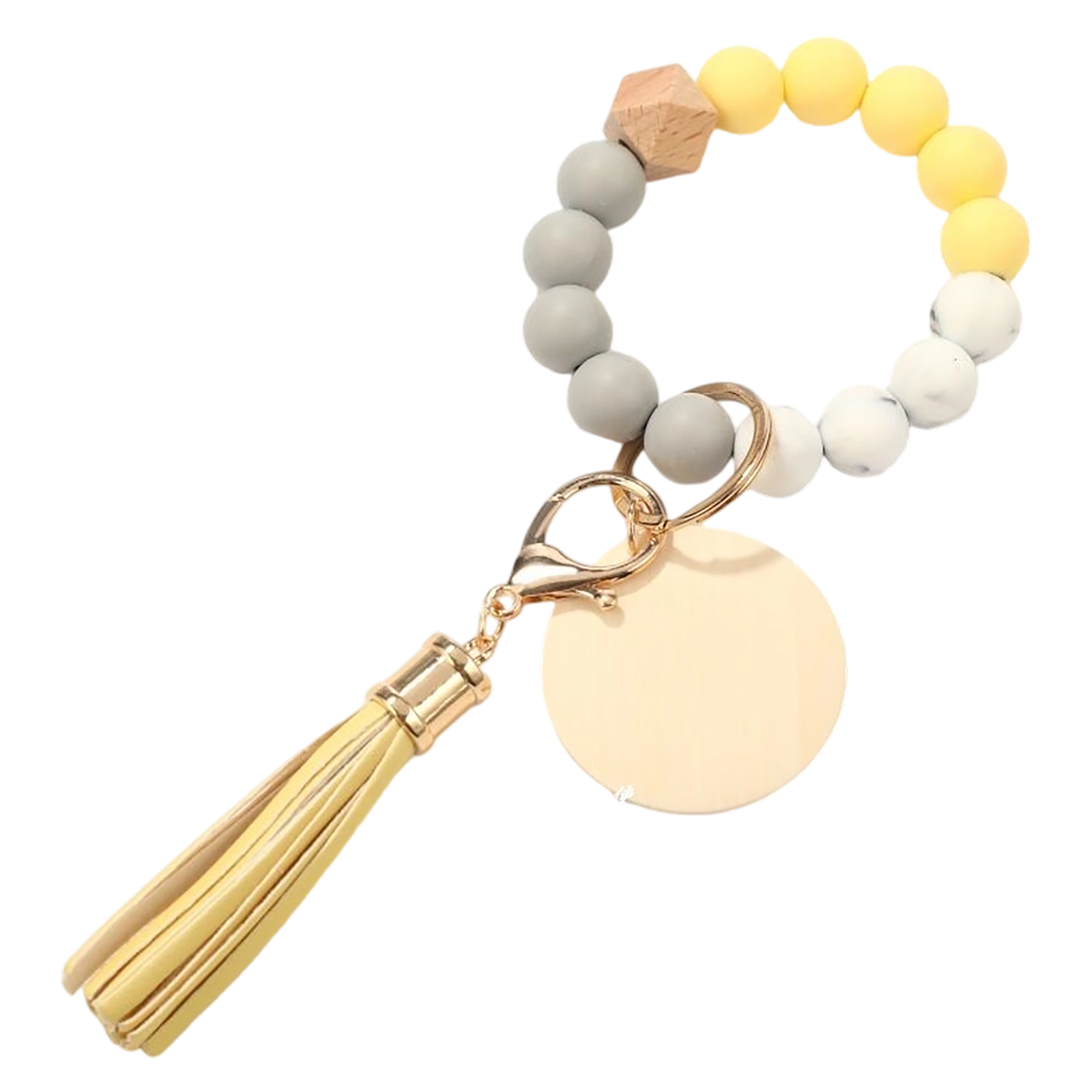 Silicone Bead Wood Bracelet Keychain With Laser Engraving 10