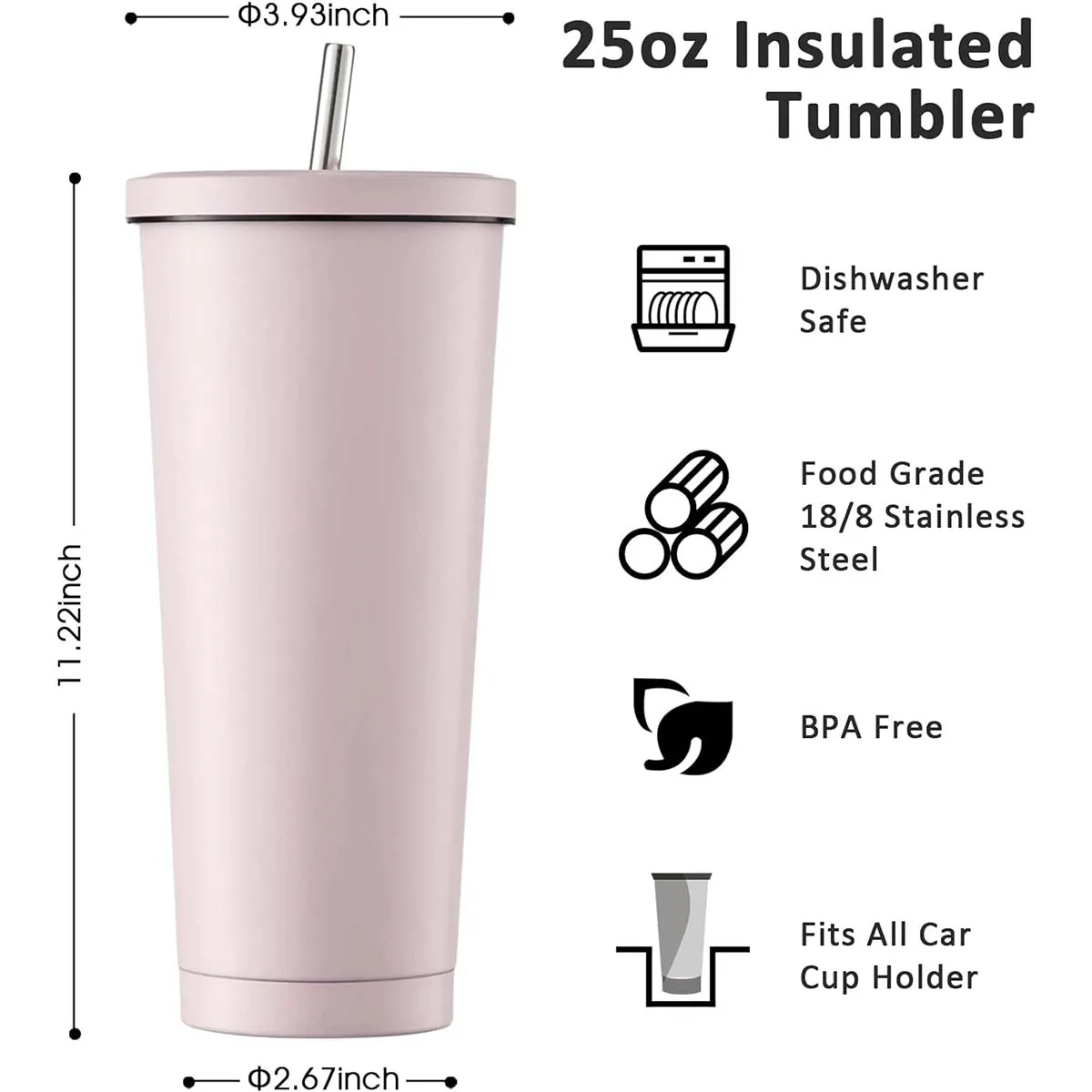 25oz Stainless Steel Insulated Coffee Cup with lid and straw 5