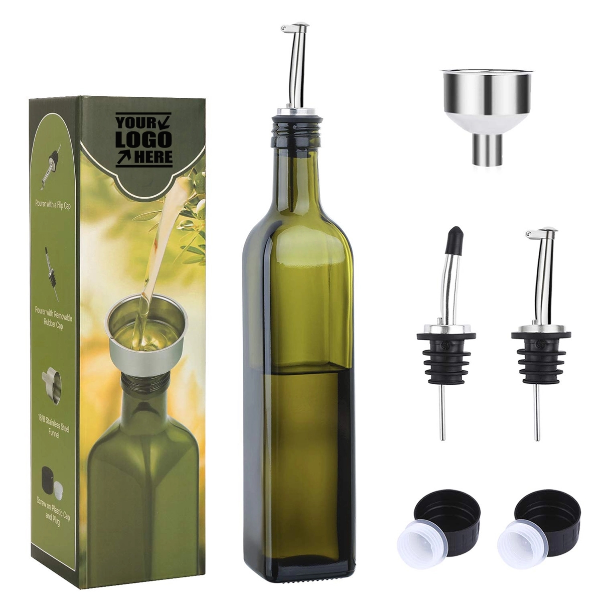 17Oz Green Glass Olive Oil Bottle Dispenser 2