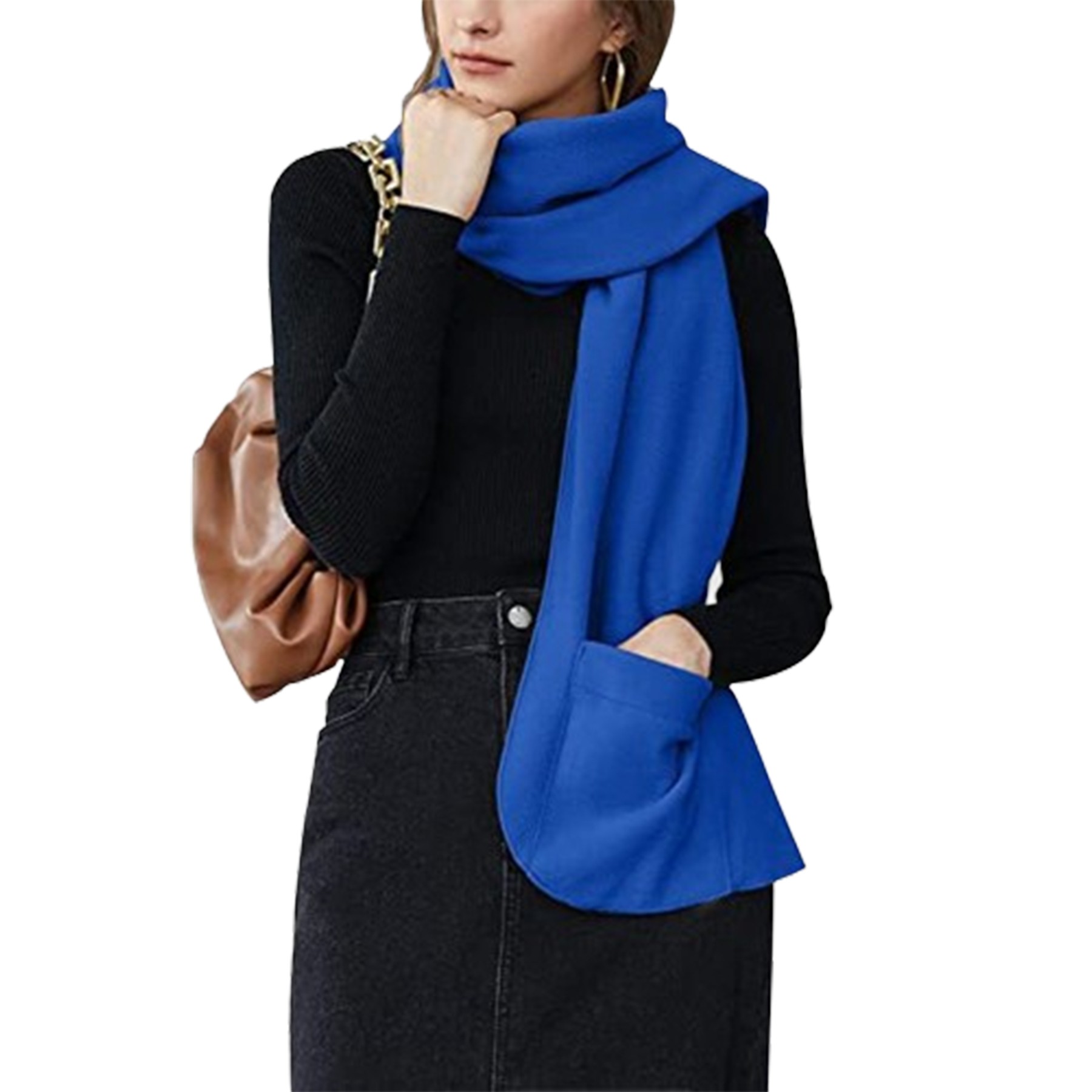 Single Layer Fleece Warm Scarf With Gloves 12