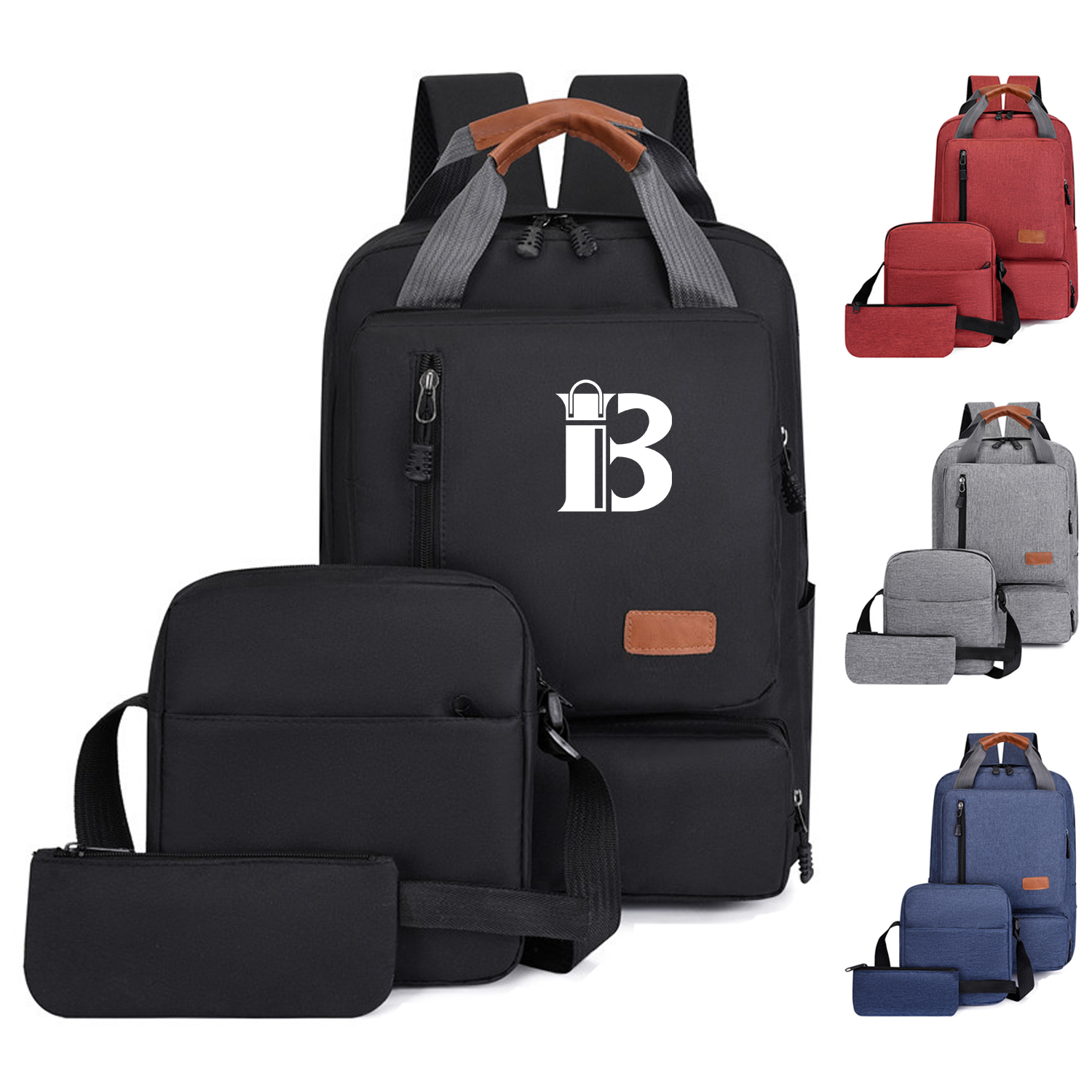 3 Pcs Nylon Laptop Backpack Set 10