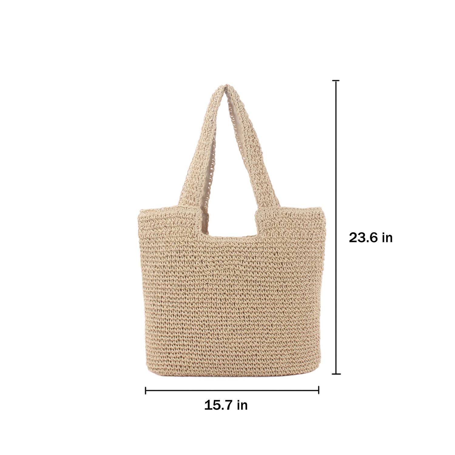 Handwoven Paper Rope Beach Tote Bag w/ Polyester Lining 7