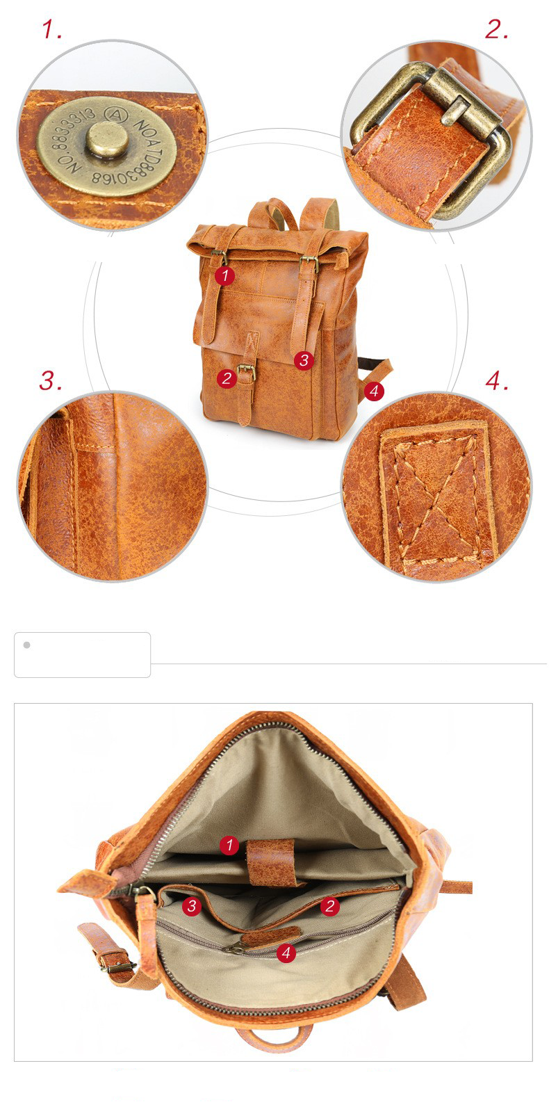 Large Waterproof Leather Backpack for Men and Women 8