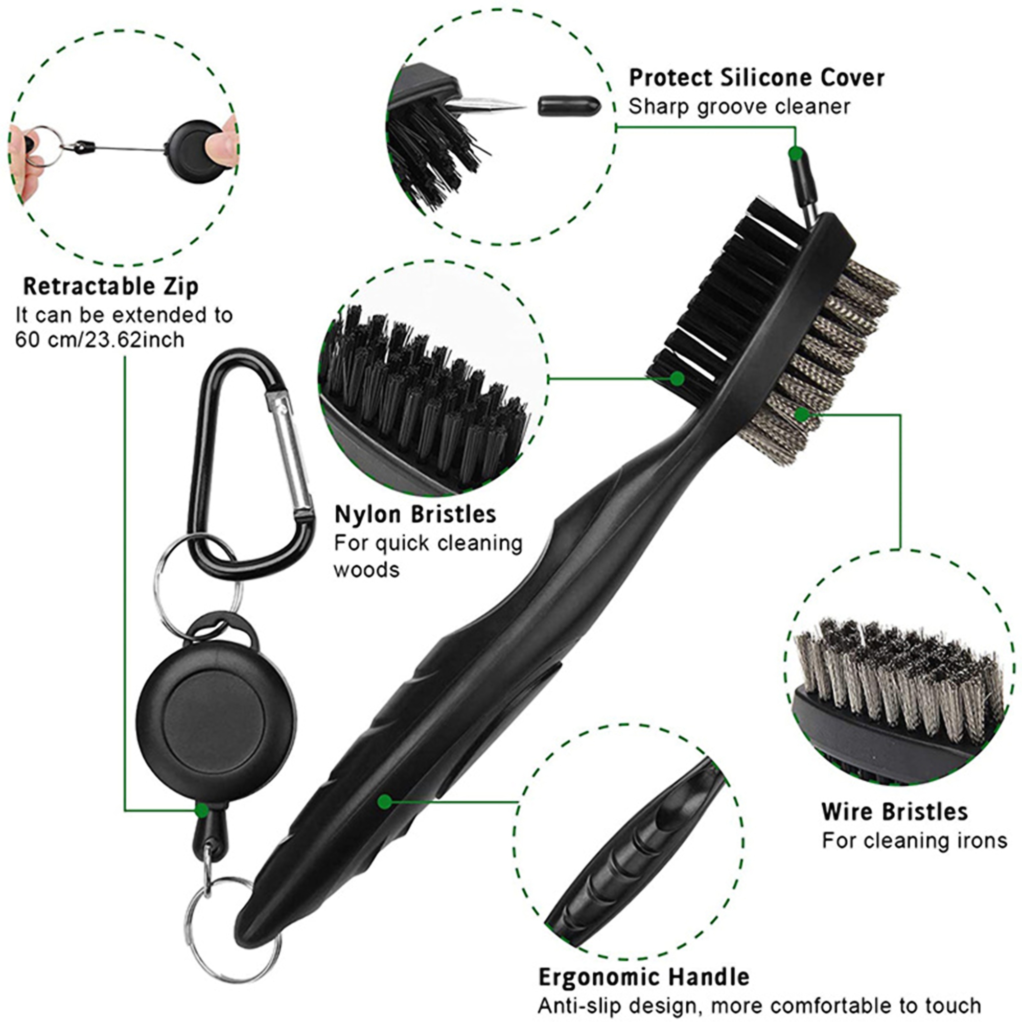 2-in-1 Retractable Golf Club Brush 3