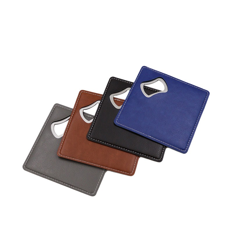 Square Leatherette Coaster With Bottle Opener 4