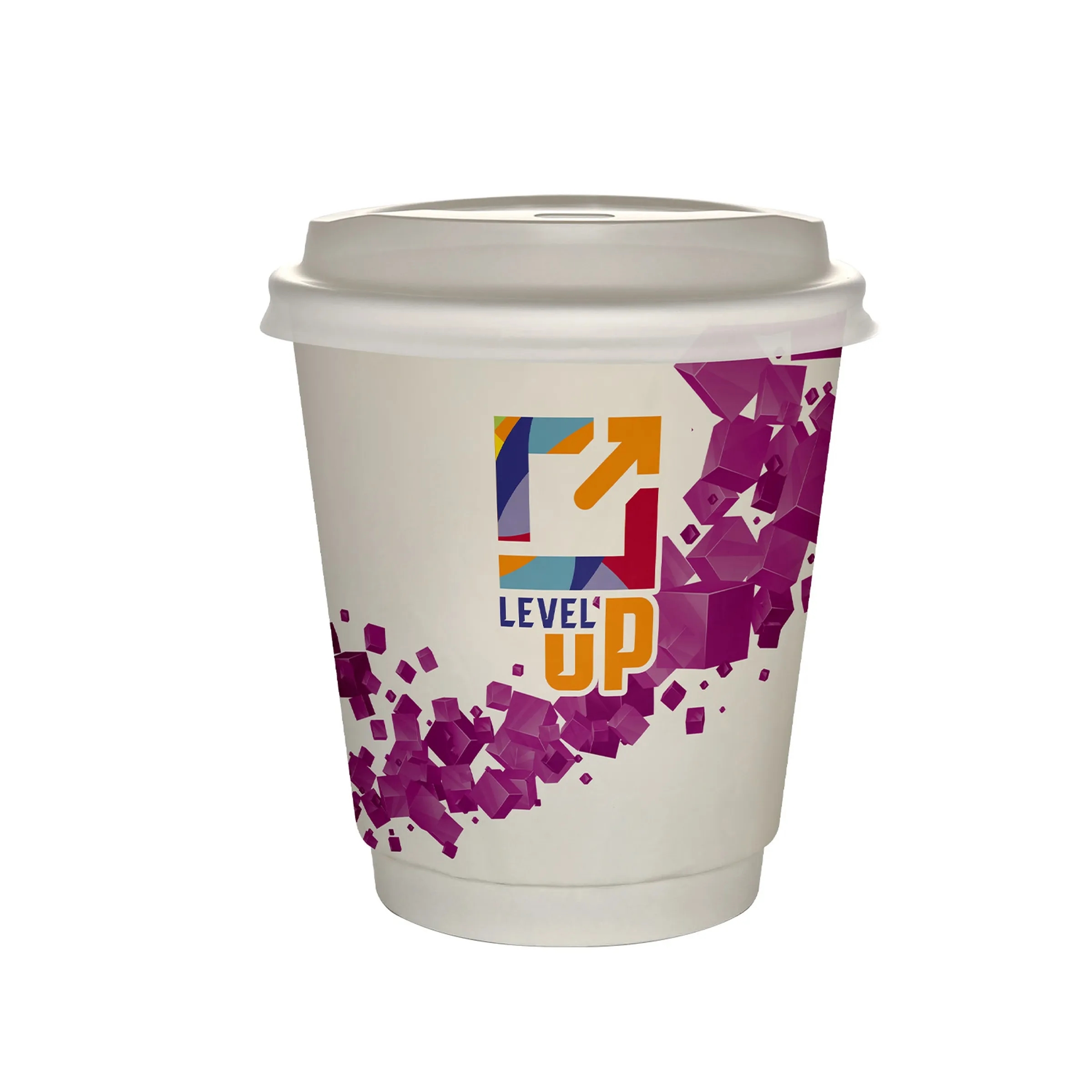 10 oz Full Color Floating Cubes Insulated Paper Cup With Lid 2