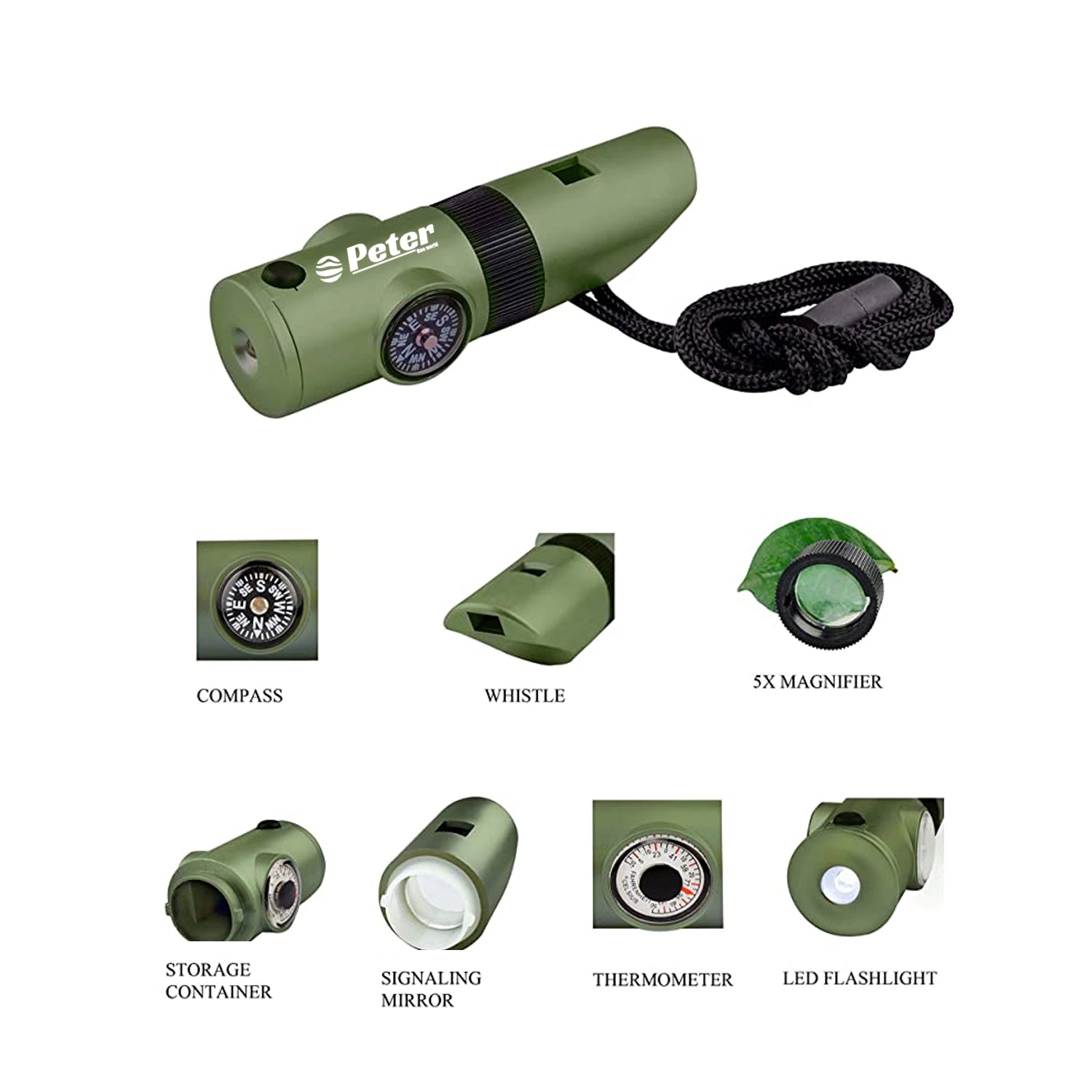 7 In 1 Survival Flashlight Magnifier Whistle 1