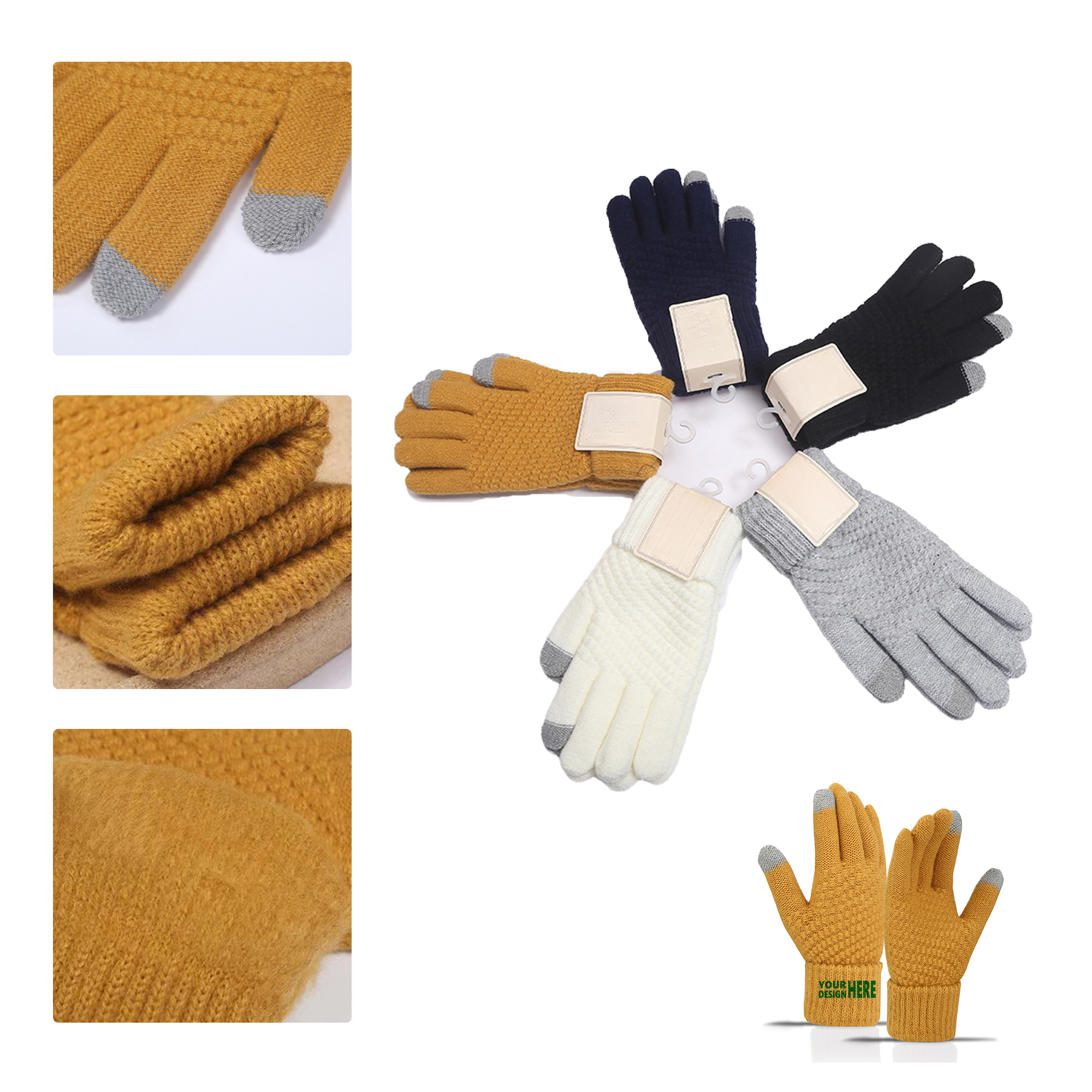 MOQ 50 Touchscreen Knit Gloves with Warm Lining 2