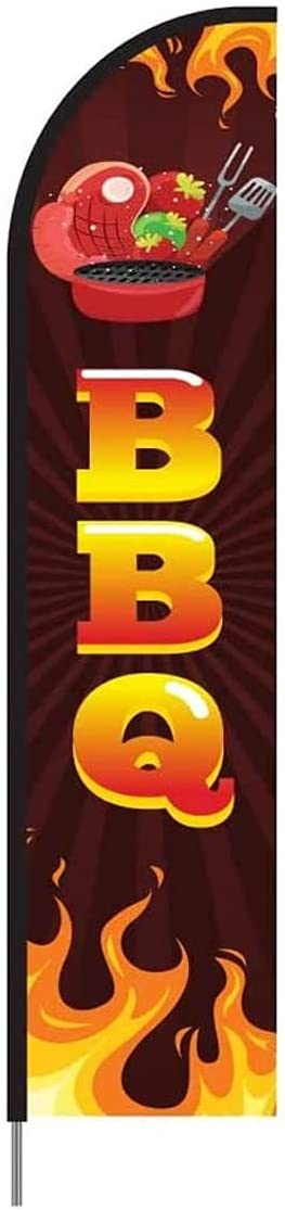 BBQ - Barbeque Feather Flag Banner Signs for Restaurant, Complete Pole Kit for Outdoor Advertising S 1