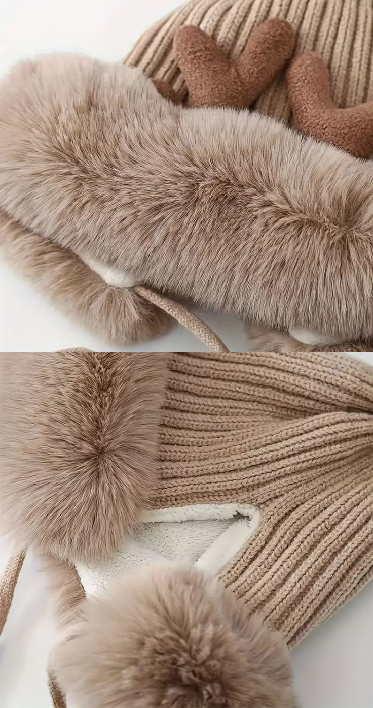 Cute Antler Design Knitted Woolen Hat 2
