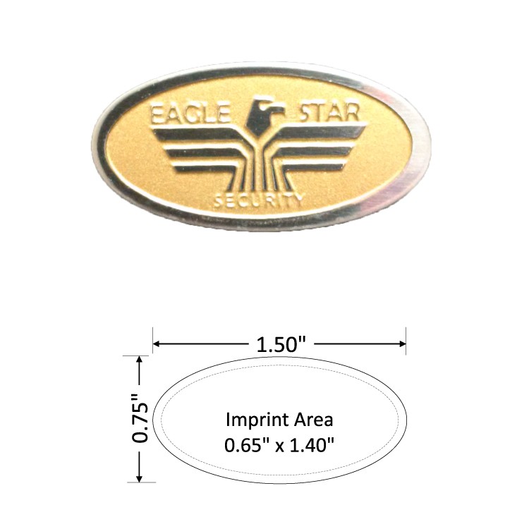 Oval 1.50" Polished Nickel Etched Lapel Pin with Gold Color Fill - USA Made 3