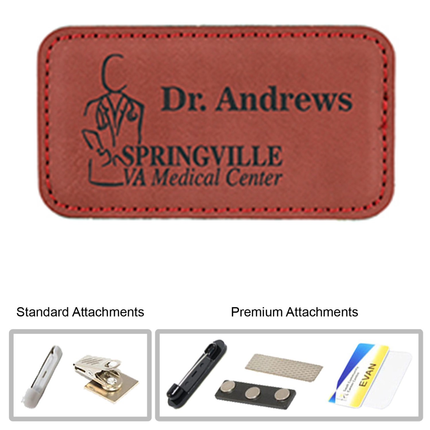 3.375"W x 2.125"H Leather Name Badges 3
