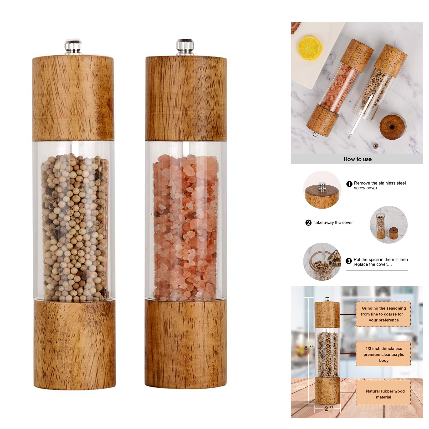 Premium Acrylic Salt and Pepper Grinder Set 2