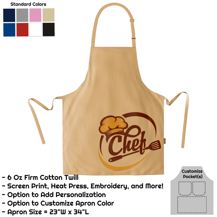 Cotton Twill Bib Apron - 23"W X 34"L 1