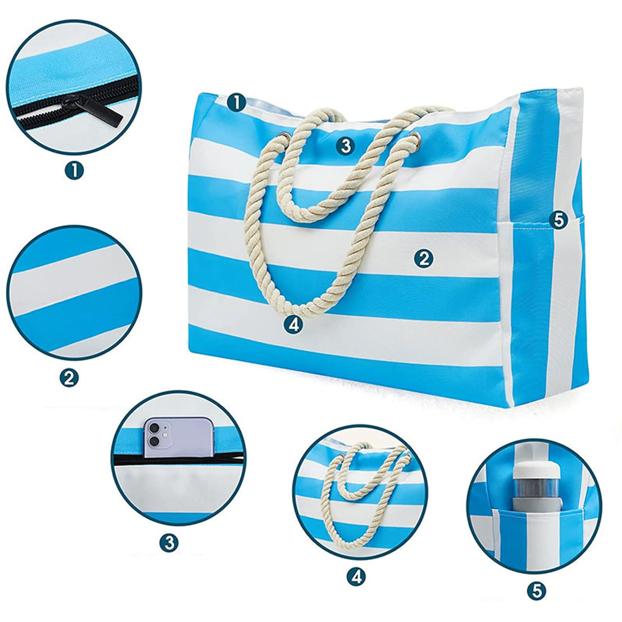 Striped Large-Capacity Travel Beach Bag 2