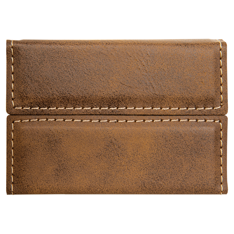 3 3/4" x 2 3/4" Rustic/Gold Leatherette Hard Business Card Holder 3
