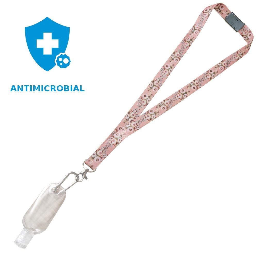 3/4" Antimicrobial Lanyard with Safety Neck Breakaway, Lobster Claw and Refillable Sanitizer Bottle 1