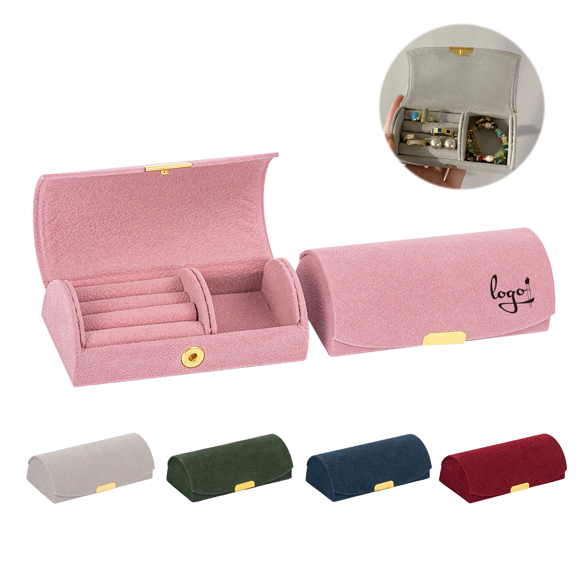 Suede Travel Jewelry Case With Ring Holder 5