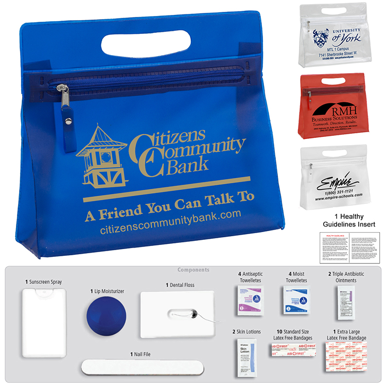 "LAYOVER" 28 Piece Deluxe First Aid Travel Kit in Vanity Travel Pack with Zipper Components