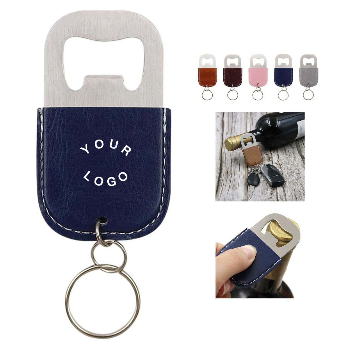 PU Leather Stainless Steel Bottle Opener Keychain 3