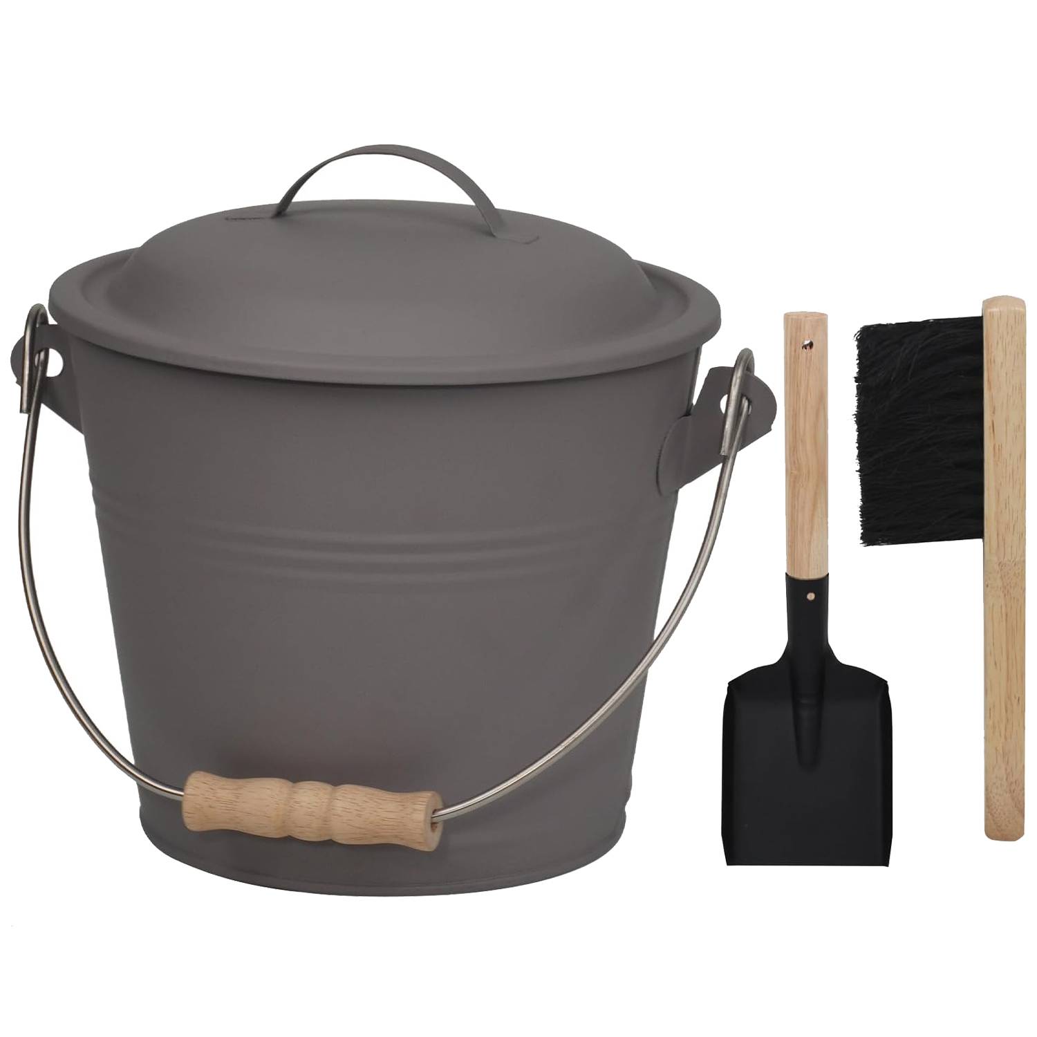 Mini Fireplace Ash Bucket Set w/ Lid, Brush & Shovel 4