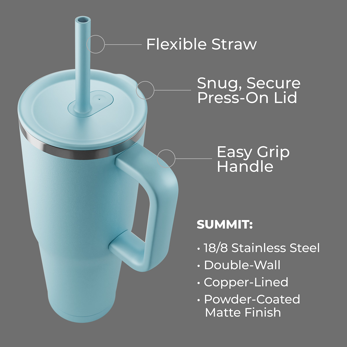 SENSO® Summit 40 oz Insulated Stainless Steel Travel Mug with Press-In Straw Lid 57