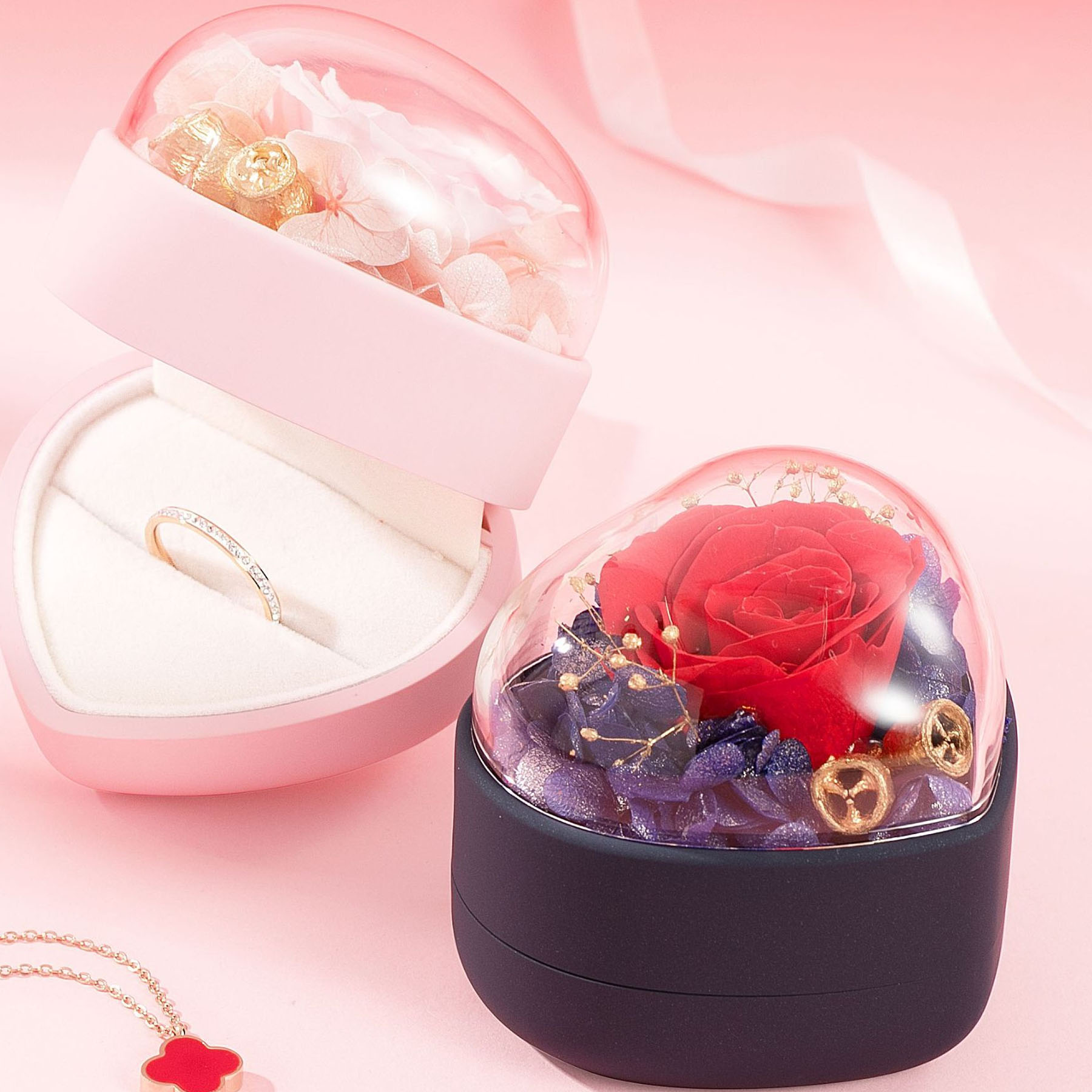 Heart-Shaped Eternal Rose Mini Ring Box 3
