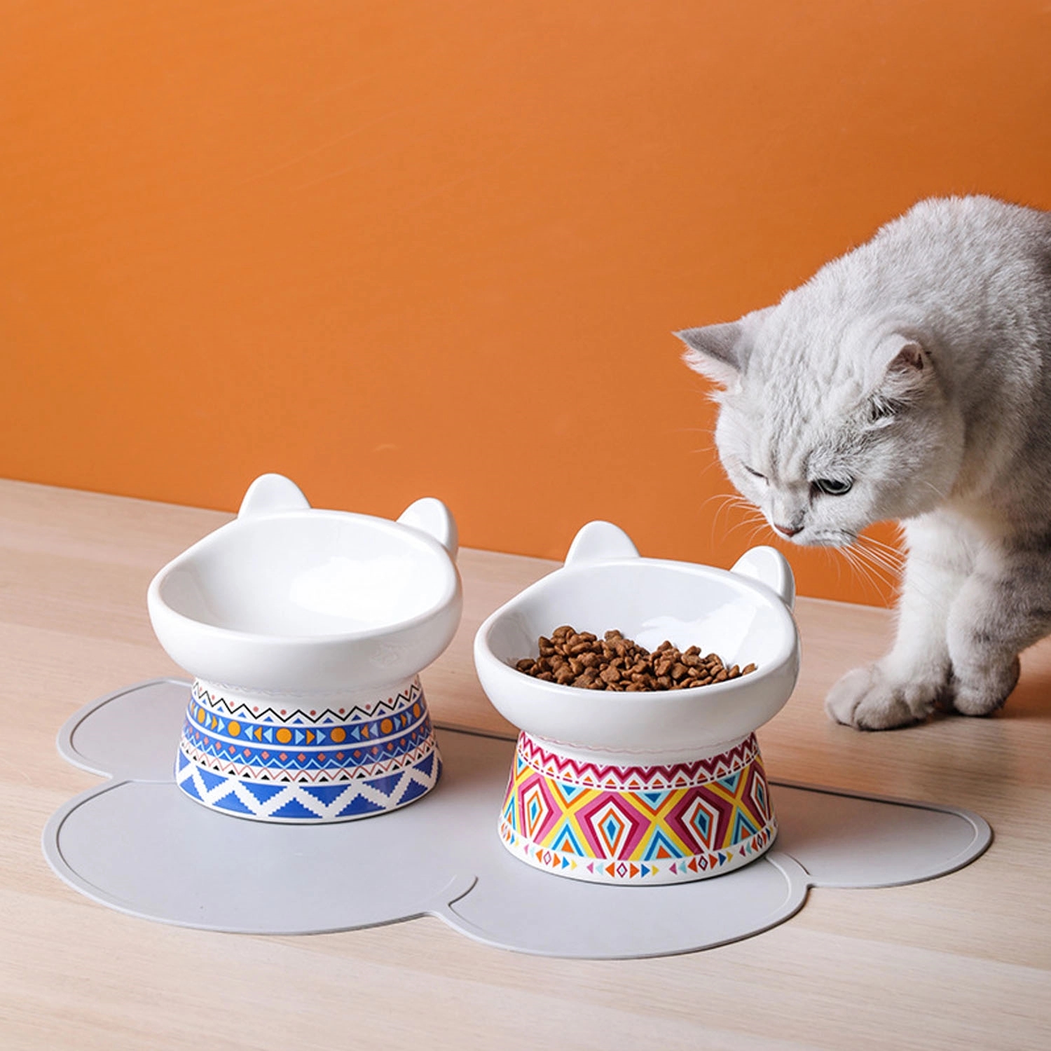 Bohemian Design Elevated Ceramic Cat Food Bowl 3