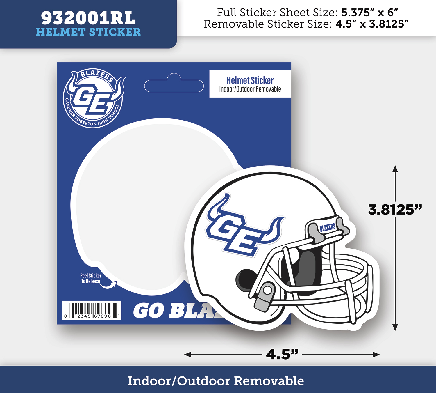 Helmet Kiss Cut - Removable Outdoor Sticker - 5.375"x6"